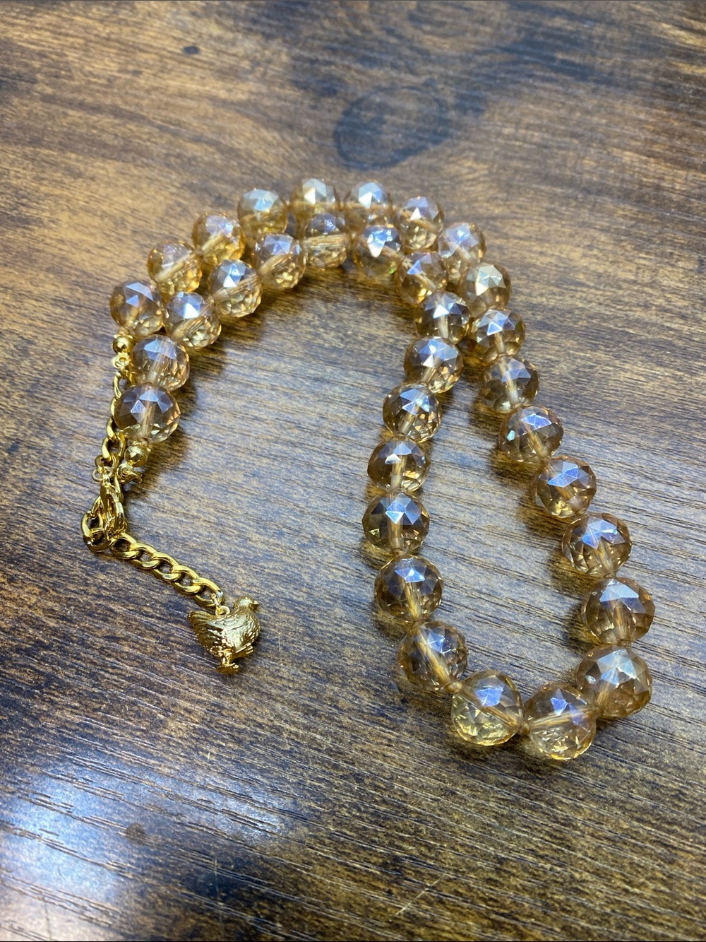 Champagne 12 mm faceted Crystal hand knotted 18 inch neck Aprilsplace Necklace - Picture 5 of 6